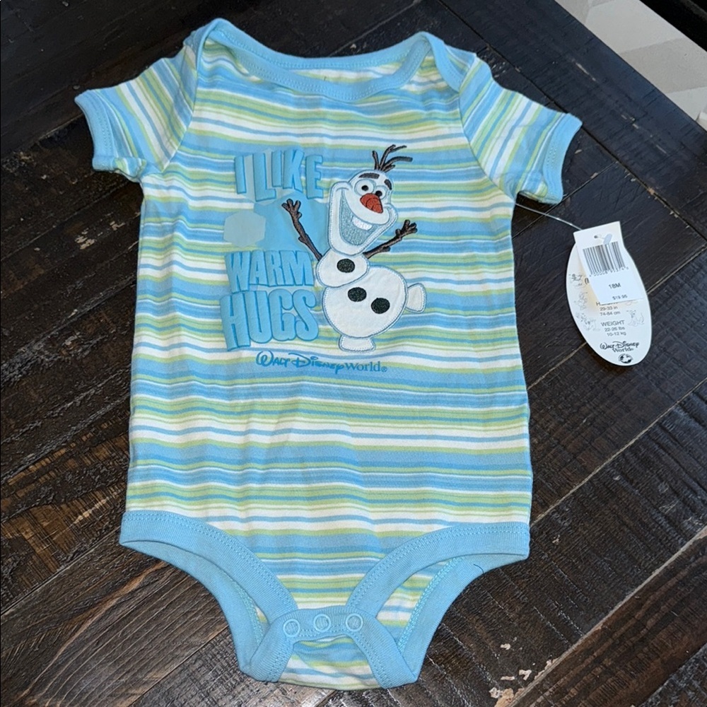 🧡18/24m Disney Frozen Blue/green Striped Kids One Piece Onsie NWT